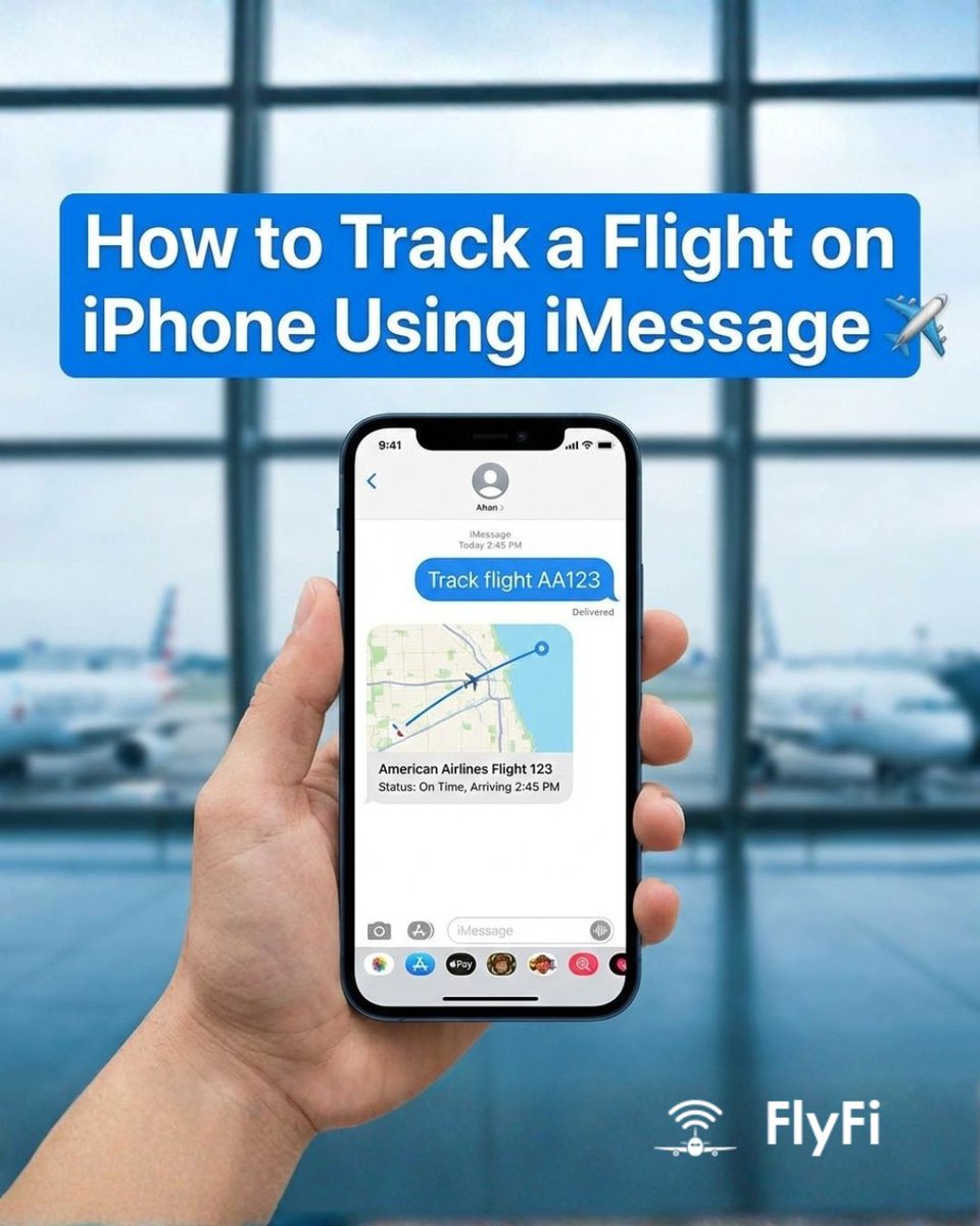 FlyFi_App's tweet photo. Wait... you can track flights DIRECTLY in iMessage?

No app needed. Just type a flight number and tap it.

I've been using iPhone for years and just discovered this. 

Try it: Type "AA1234" in Messages right now 👇

https://t.co/oMCv9M1UR3 

#iPhoneTips #iPhoneHacks #TravelTips https://t.co/DxuH7FFOfA