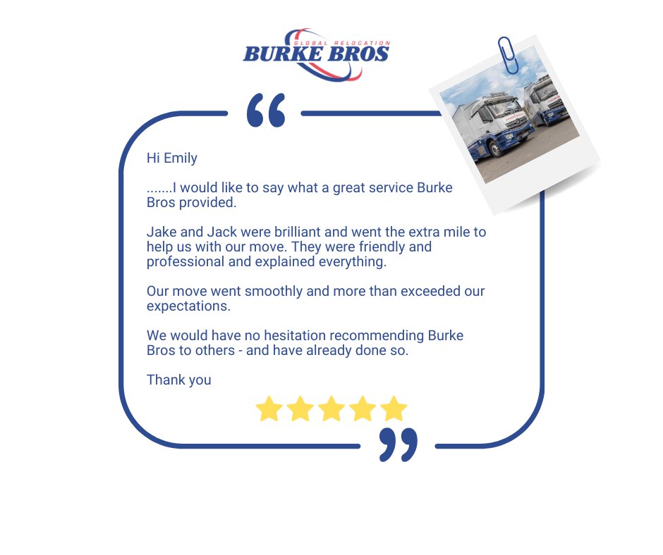 BurkeBrosMoving's tweet image. ⭐ Great feedback like this makes our day. ⭐

With thanks to Jake and Jack for going the extra mile and delivering a smooth, stress-free move. Friendly, professional and exceeding expectations — exactly what we aim for.

#RemovalsAndStorage #CustomerFeedback #MovingDay
