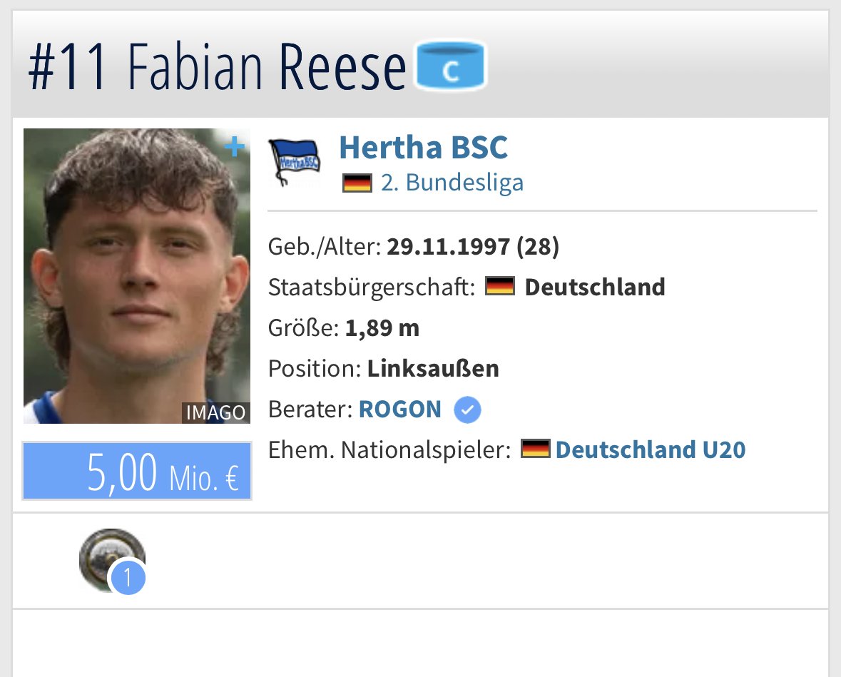 Fabi Reese ist einfach 28 Jahre alt ich dachte der ist frische 23 und wird krasser Bundesliga Kicker der hat mit seinem Sprunggelenk vielleicht noch 3 gute Jahre

Am Ende der Karriere ist er einfach ein Zweitligaspieler mit ner witzigen Frisur