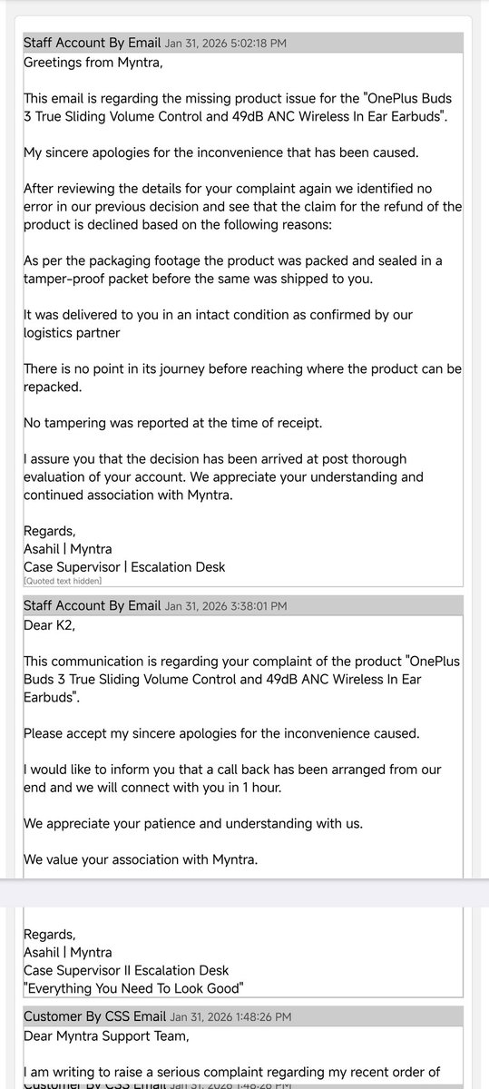 ketanparab1's tweet photo. Instead of investigating properly on what basis their logistic team is denying the claim when I have video evidence,@MyntraSupport is spamming my email with this bullshit copy pasted responses from different reps. Truly pathetic
#JusticeForCustomers
#EvidenceIgnored https://t.co/hllOYldNmY