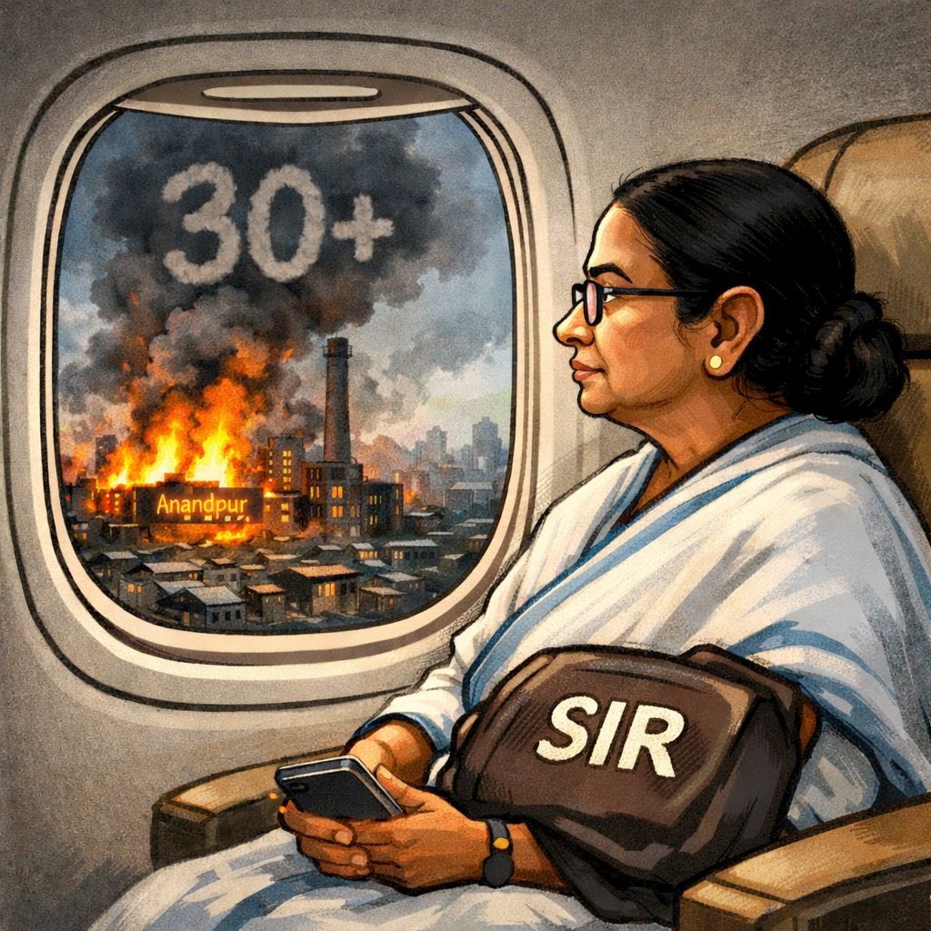 amitmalviya's tweet photo. More than 30 people have died in the horrific fire at the Wow! Momo factory in Anandpur, barely 10 km from where Chief Minister Mamata Banerjee operates.

She hasn’t found the time to visit the grieving families or take moral responsibility for the tragedy. But she has all the time in the world to fly to Delhi and protest an imagined grievance over the Special Intensive Revision because it strikes at the very core of her ghuspathiya vote bank.

Priorities exposed. Governance abandoned.
