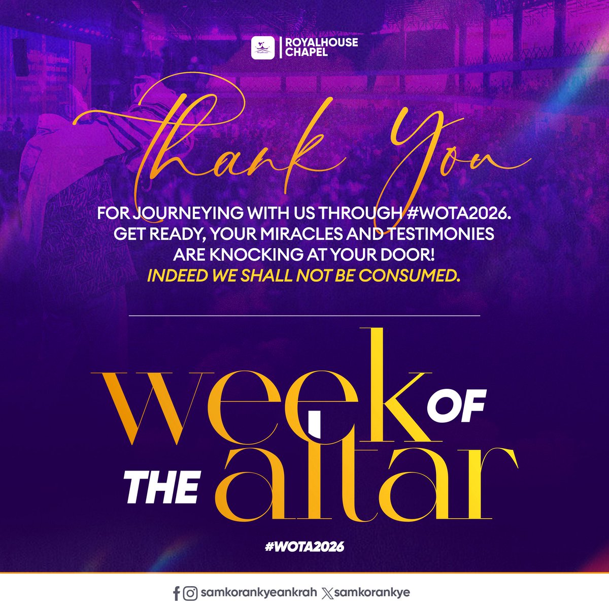SamKorankye's tweet photo. Thank you to everyone who journeyed with us through #WOTA2026.
Your testimony shall not be denied!

#WOTA2026
#WeAreNotConsumed
#royalhousechapel https://t.co/XOQD2bgfxV