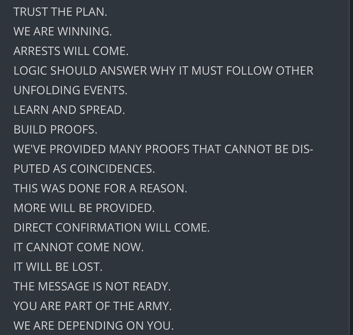 Without Patriots who are willing to spread truth, there would be no Great Awakening. 

We have been prepared, instructed, and guided by people who understand the gravity of the situation at hand. A cult that spans the globe, without borders, or nationalities.  It does not care