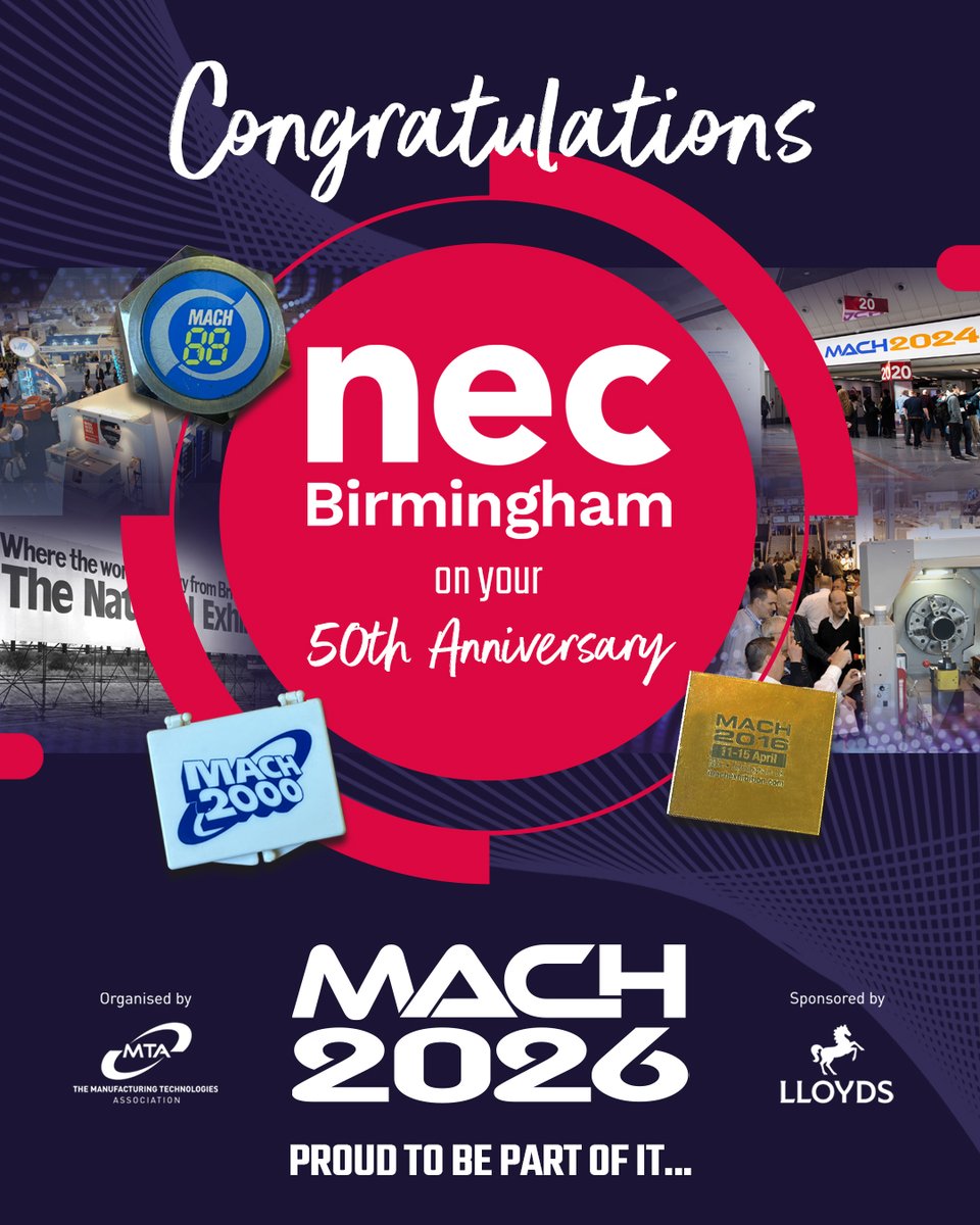 MACHexhibition's tweet image. 🎉Happy 50th anniversary to @thenec, Birmingham! 🎉

Since the venue opened its doors, MACH has been part of it from year one. Here’s to 50 years of partnership, showcasing the UK’s industry-leading manufacturing technologies. #UKmfg #Manufacturing #Engineering