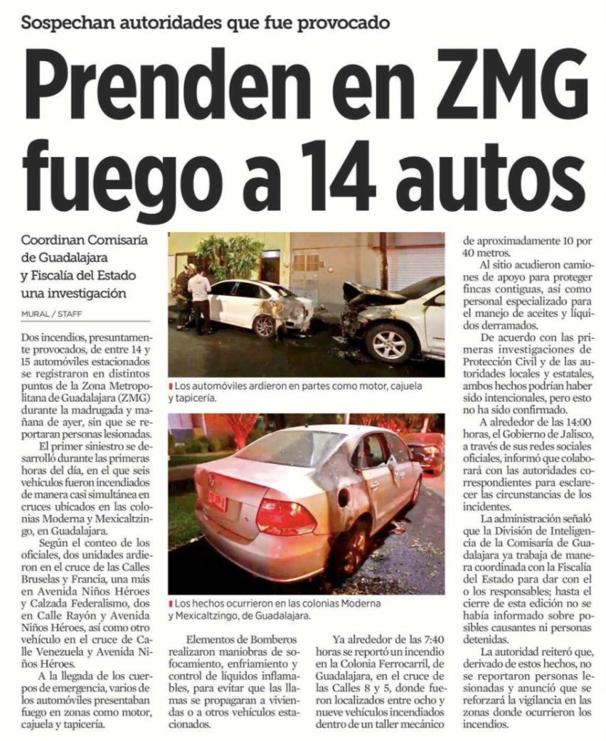 Prenden en ZMG fuego a 14 autos en menos de 24 horas