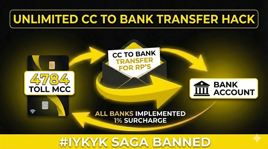 it's Day 18 of Limitless Loopholes!

by <a href="/CaptainTorch13/">CaptainTorch™</a>🤝🏻<a href="/RewardAlert/">RewardsAlert</a>

Revealing a LIVE working hack (today as well)
how #CCgeeks looted toll MCC 4784
for doing Credit Card to bank transfers for RPs

and how all banks implemented 1% surcharge 

Banning #IYKYK drama once for alL