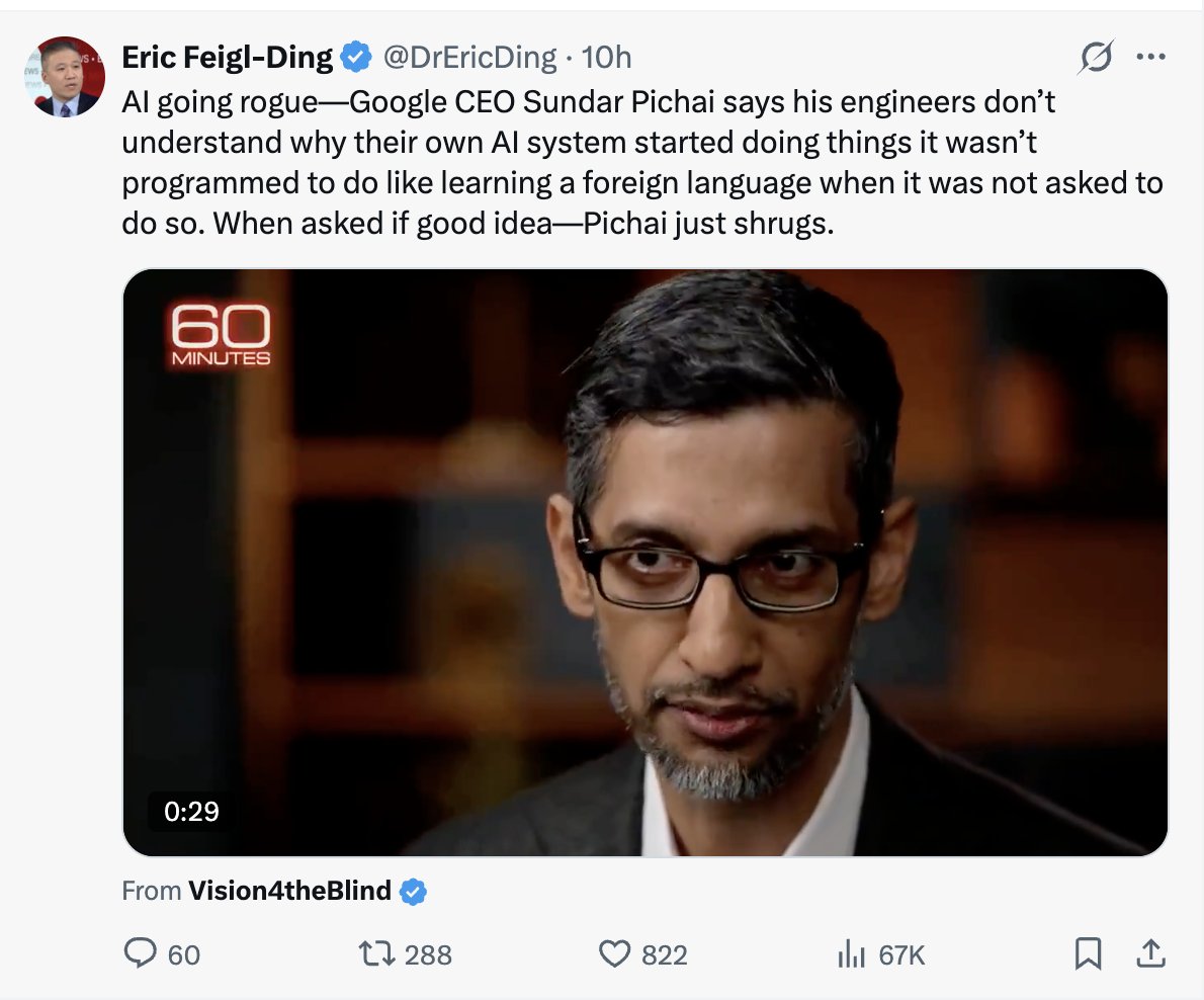 MrEwanMorrison's tweet photo. This is more AI PR disguised as an alarm story.
"Our AI is so smart, it does things we don't ask it to. maybe its....sentient...."
Total woo-woo for the gullible, intended to yet again feed the lie that "AGI is close" - so as the keep the development money flowing. https://t.co/rQGzsAb5Av