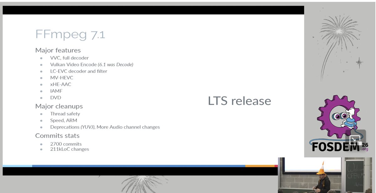 Learn more about recent updates in FFmpeg from this weekend's <a href="/fosdem/">FOSDEM @fosdem@fosstodon.org</a> 

fosdem.org/2026/schedule/…