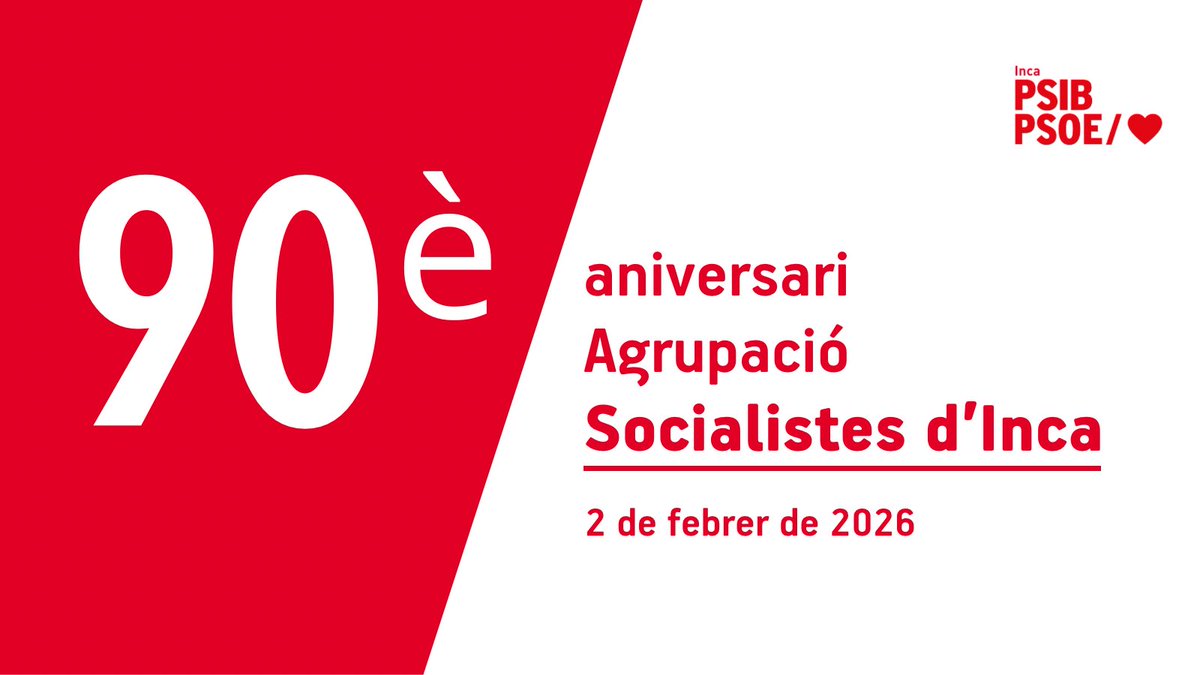 🌹 Avui l’Agrupació dels <a href="/SocialistesInca/">Socialistes d' Inca</a> celebram 90 anys d’història, des de la nostra fundació el 2 de febrer de 1936.

✊🏼 90 anys de compromís, de justícia social i de defensa dels valors progressistes per continuar transformant Inca amb determinació, il.lusió i orgull. 

👇🏼🧵