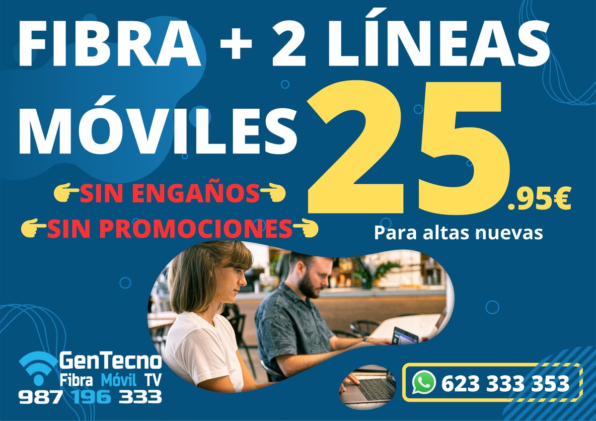 En GenTecno no jugamos al escondite con las letras pequeñas.
Lo que ves es lo que pagas. Sin sorpresas en la factura, sin permanencias abusivas, sin promociones que duran “solo 3 meses y luego te subimos 15€”.
¿Cansado de que te tomen el pelo? Escríbenos por WhatsApp 623 333 353