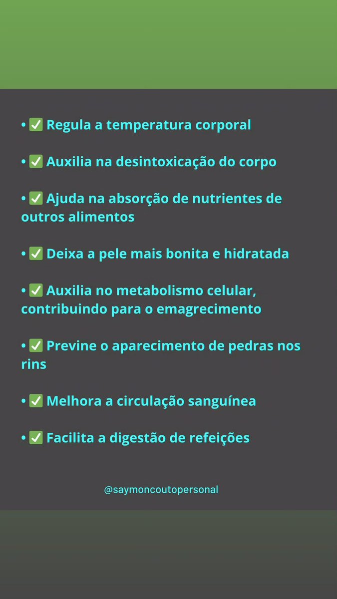 SymonCouto's tweet photo. Benefícios de tomar água da maneira correta!!

#agua #fitness #gym #FitnessMotivation https://t.co/PEky3XBRWc