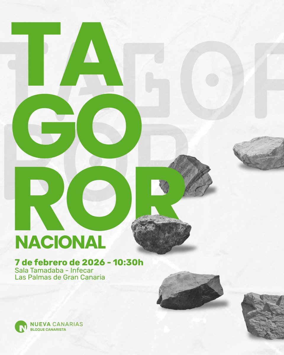 El 7 de febrero nos reencontramos en el Tagoror Nacional: donde la palabra se hace decisión y el compromiso colectivo marca el rumbo del canarismo político. Tu voz cuenta. El futuro de NC–BC se construye participando.💚

#TagororNacional #TagororNCBC