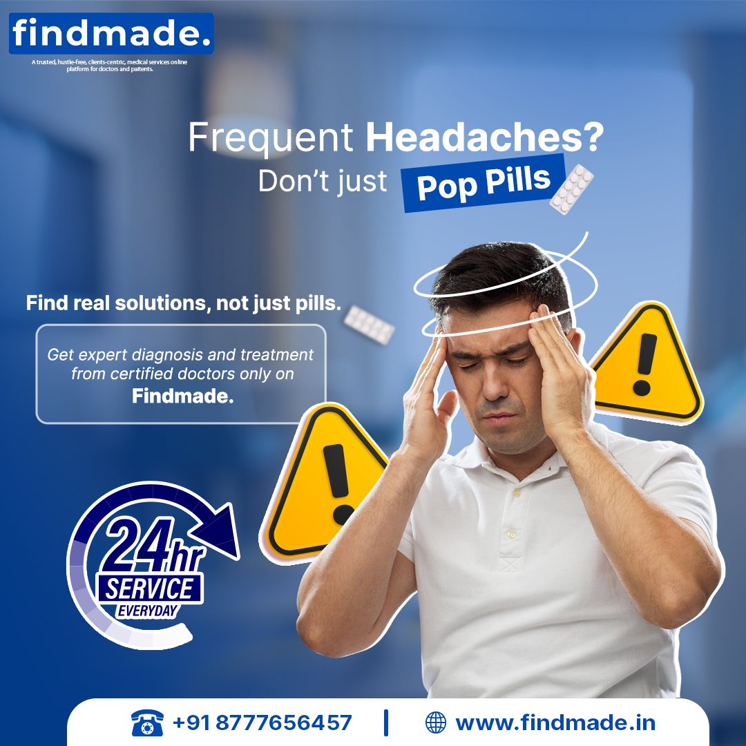 Findmadein's tweet image. Frequent headaches?
Don’t just pop pills 💊
Find the real cause with expert doctors on findmade.
🕒 24×7 medical care
🌐 findmade.in
#HealthFirst #HeadacheCare #Findmade