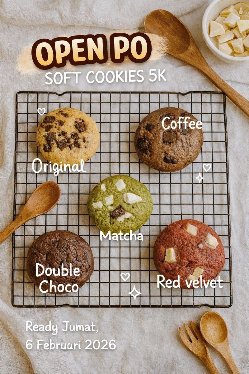 just_callme_zee's tweet image. Gaes, minta tolong dong 🙏
Kalau lewat TL kalian, bantu retweet yaa.
Aku lagi jual soft cookies homemade buatan sendiri, 5 ribuan 🍪
Bisa dikirim ke seluruh kota.
Belum avail di Shopee (masih proses), order via DM yaa 🤍