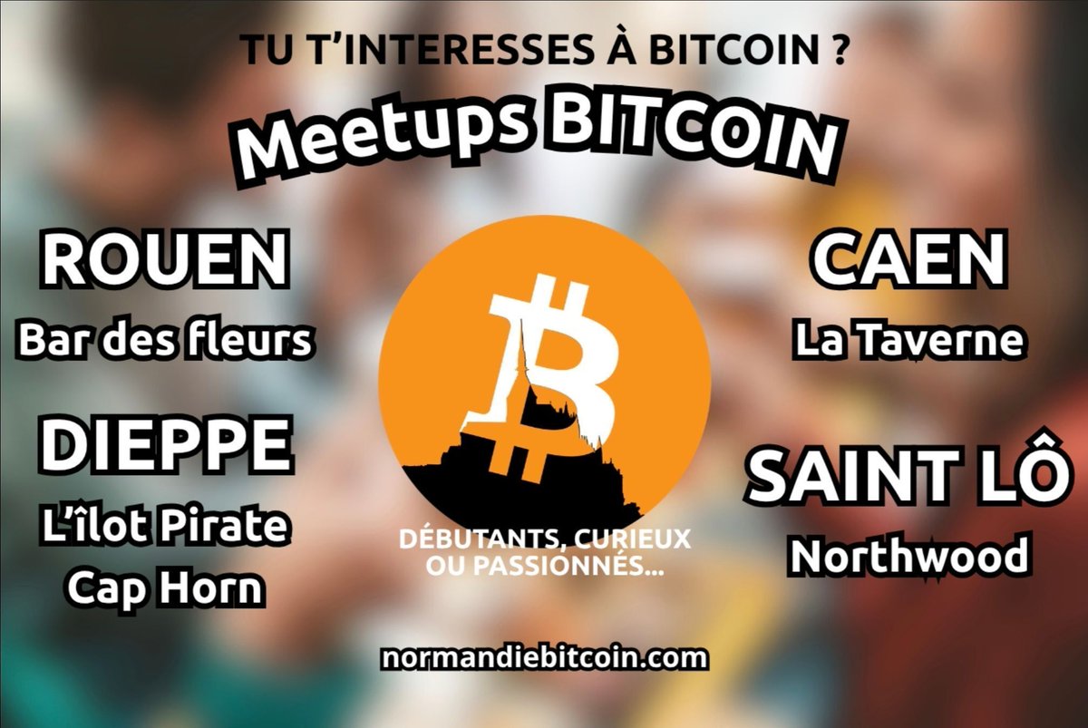 NormandieBTC's tweet image. 🚨 Les meetups #Bitcoin de Février en #Normandie 🚀

🗓️ Mardi 3 à 19h :
🔸 #Rouen au Bar des Fleurs

🗓️ Mercredi 4 à 19h :
🔸 #Caen à La Taverne
🔸 #Dieppe au Cap Horn
🔸 #StLô au Northwood 

📍 Viens échanger avec d’autres passionnés et curieux 🍻

#Bitcoin
