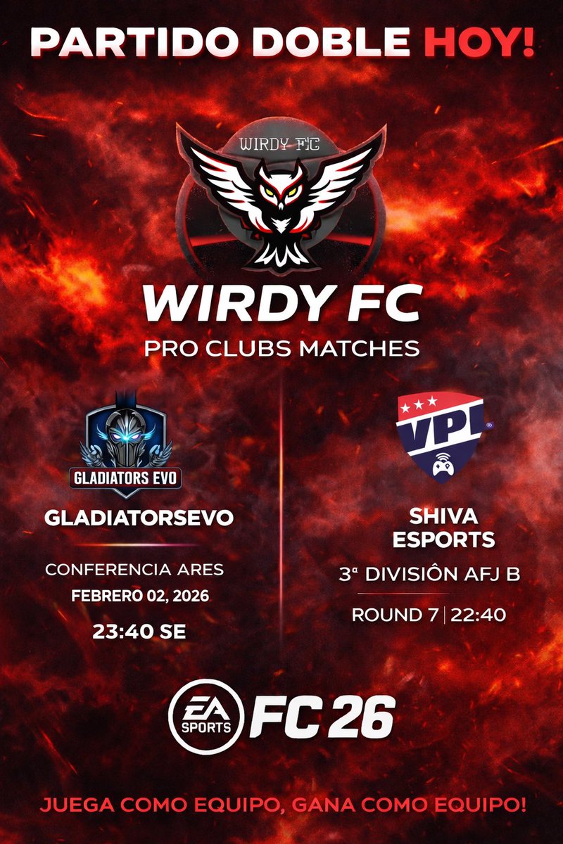 Doble ración de partidos hoy!! 
Nos jugamos mucho esta noche!!

22:40 vs <a href="/ShivaeSports_/">𝐒𝐡𝐢𝐯𝐚 𝐞𝐒𝐩𝐨𝐫𝐭𝐬</a> 
23:40 vs @gladiatorsevo