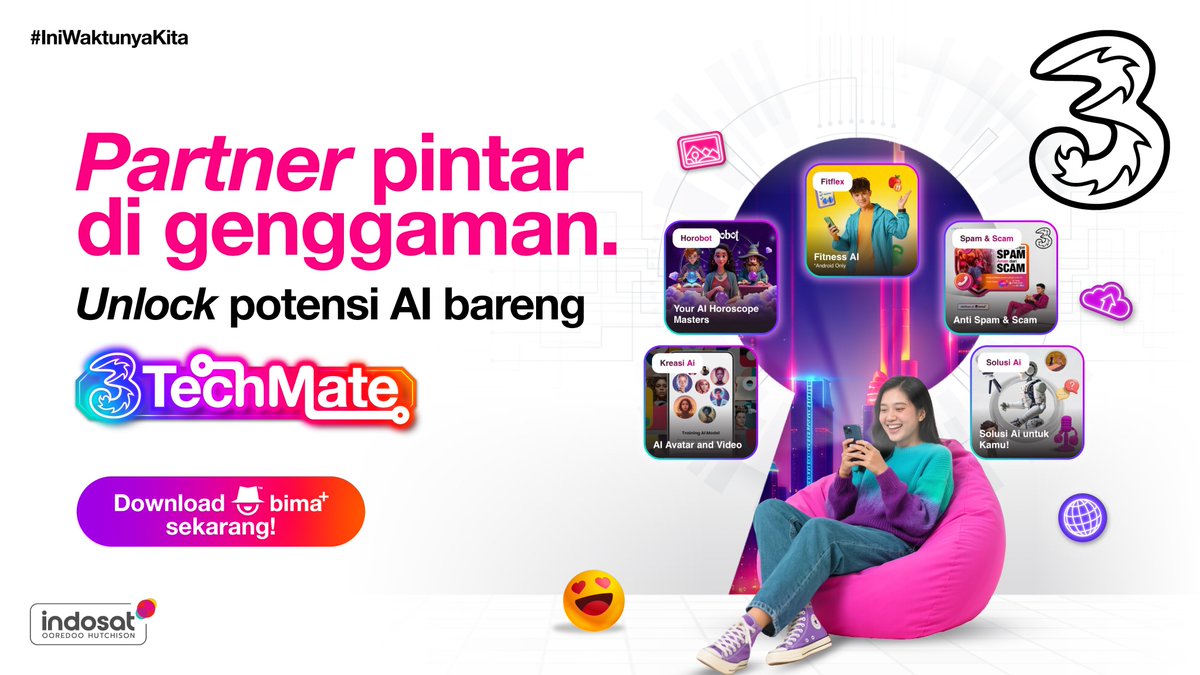 triindonesia's tweet photo. Bayangin punya bestie virtual yang serba bisa!
Kenalan yuk sama #TechMate di aplikasi #bimaplus
Bukan sekadar AI, tapi partner seru yang ngerti kebutuhan harian kamu. Cukup klik https://t.co/KRlixv0UVv dan let the magic happen!
#IniWaktunyaKita cobain sekarang dan rasakan bedanya punya asisten pintar 24/7 di HP kamu!