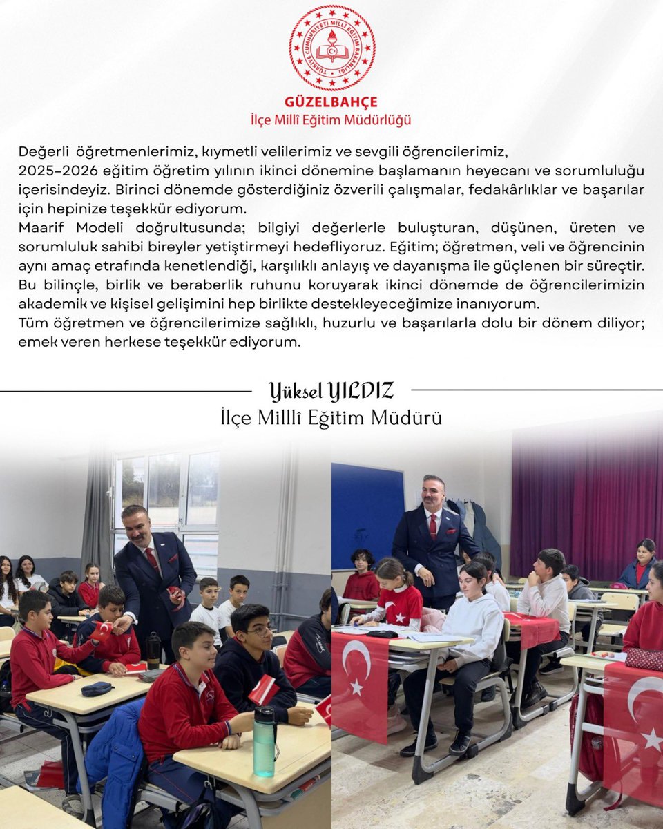Tüm öğretmen ve öğrencilerimize sağlıklı, huzurlu ve başarılarla dolu bir dönem diliyor; emek veren herkese teşekkür ediyorum. @Guzelbahcekay <a href="/izmir_ilmem/">İzmir İl Milli Eğitim Müdürlüğü</a> <a href="/yuselyildiz/">Yüksel YILDIZ</a>