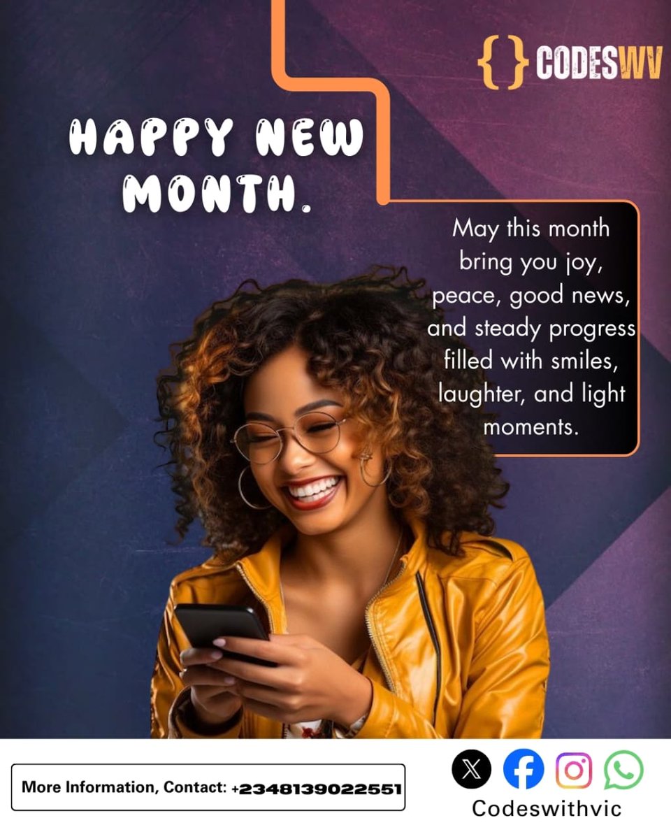 codeswithvic's tweet photo. Happy New Month💛

We wish you joy, peace, steady progress, and countless reasons to smile this month.

Let’s keep learning, growing, and winning together 🚀
— CodesWithVic

#HappyNewMonth #CodesWithVic#LearningAndGrowth #GoodNewsMonth https://t.co/IjpFKQJPcs