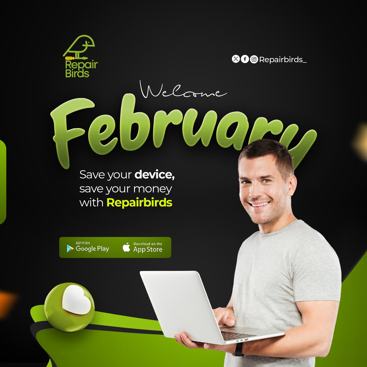 FixtopsMobile's tweet photo. Welcome February! ๐
New month, new opportunities to make smarter choices. Save your device. Save your money.
Fix smart this month. Fix with RepairBirds.
#WelcomeFebruary #RepairBirds #FixSmart #SaveMoney #DeviceCare #PhoneRepair #LaptopRepair #TechSupport #SmartRepairs https://t.co/LnmJWrGUlg