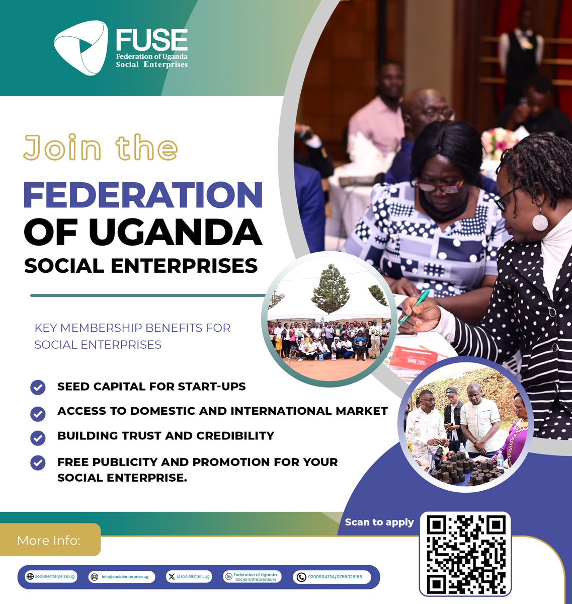Are you building a business that solves social challenges while creating sustainable impact in Uganda?
Join FUSE today, the national voice uniting social entrepreneurs, enterprises and supporters!
Fillout the form on our website 👇
socialenterprise.ug/membership-cat…
#socialenterpriseuganda
