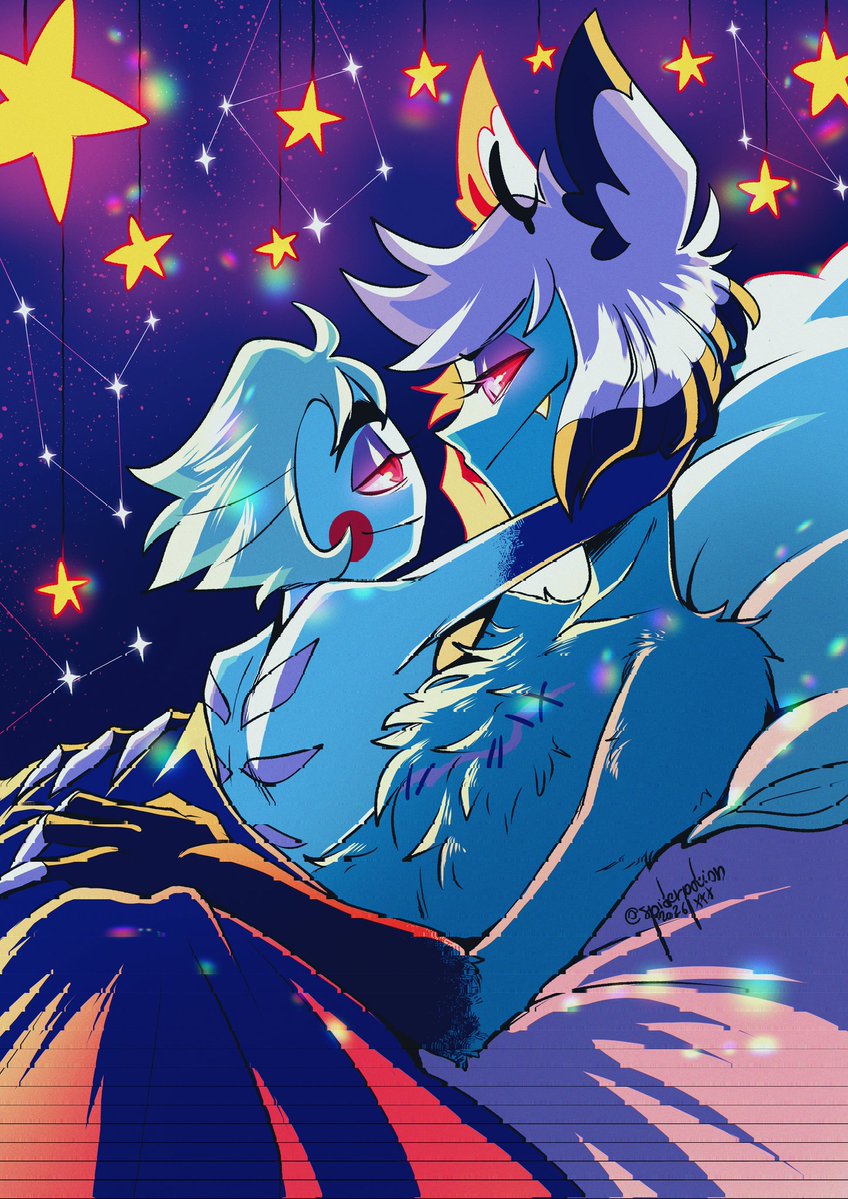 📻: My most beautiful star is not in the sky...
🍎: ...💜💜💜
#radioapple #appleradio #hazbinhotel #Alastor #Lucifer