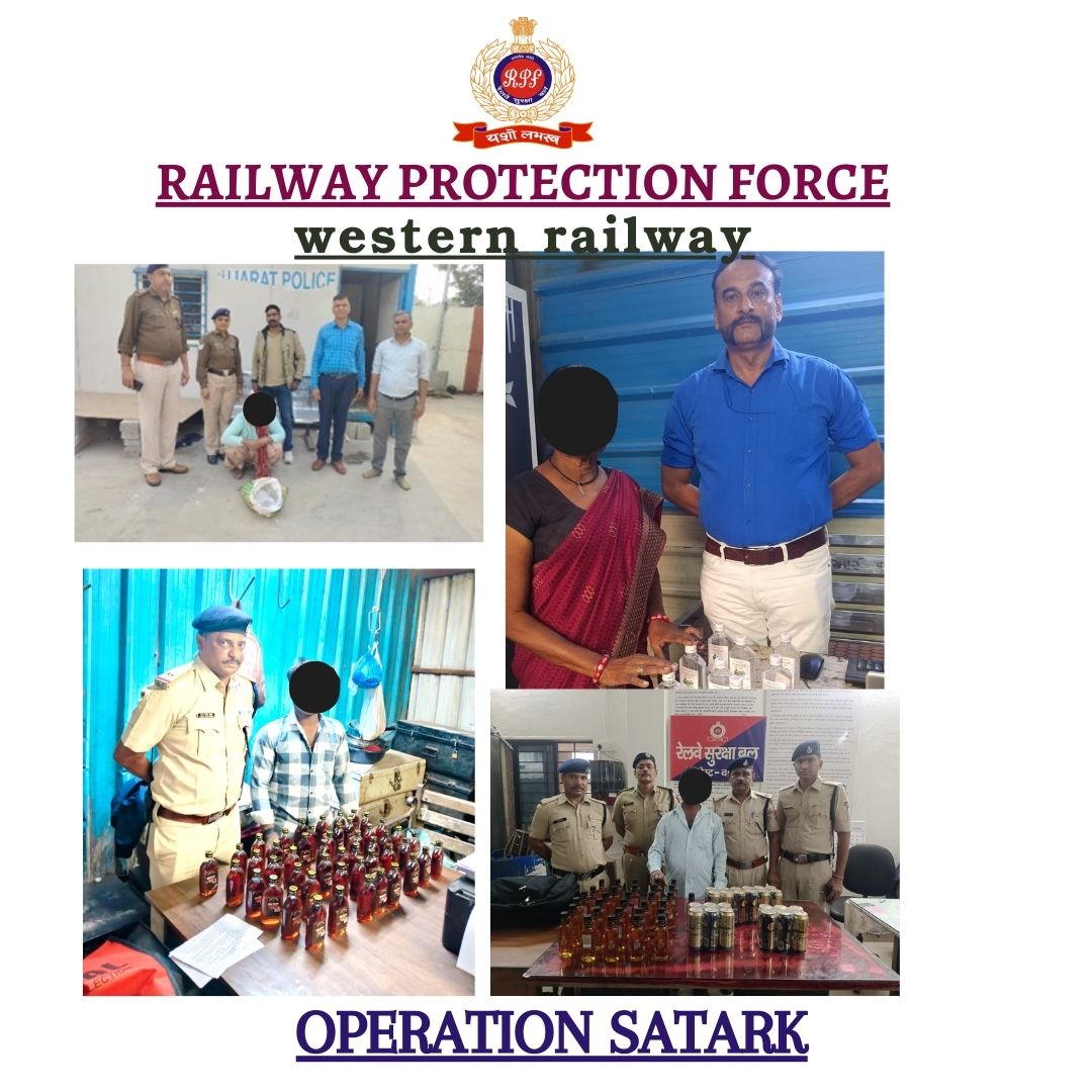#Operation Satark
On 01.02.2026, vigilant RPF staff nabbed 04 bootlegger's with 130Nos.illicit liquor worth Rs-9940/- at Surat, Vapi &amp; Ahamdabad Station Liquor seized and handed over to GRP for further legal action.  
<a href="/RPF_INDIA/">RPF INDIA</a>