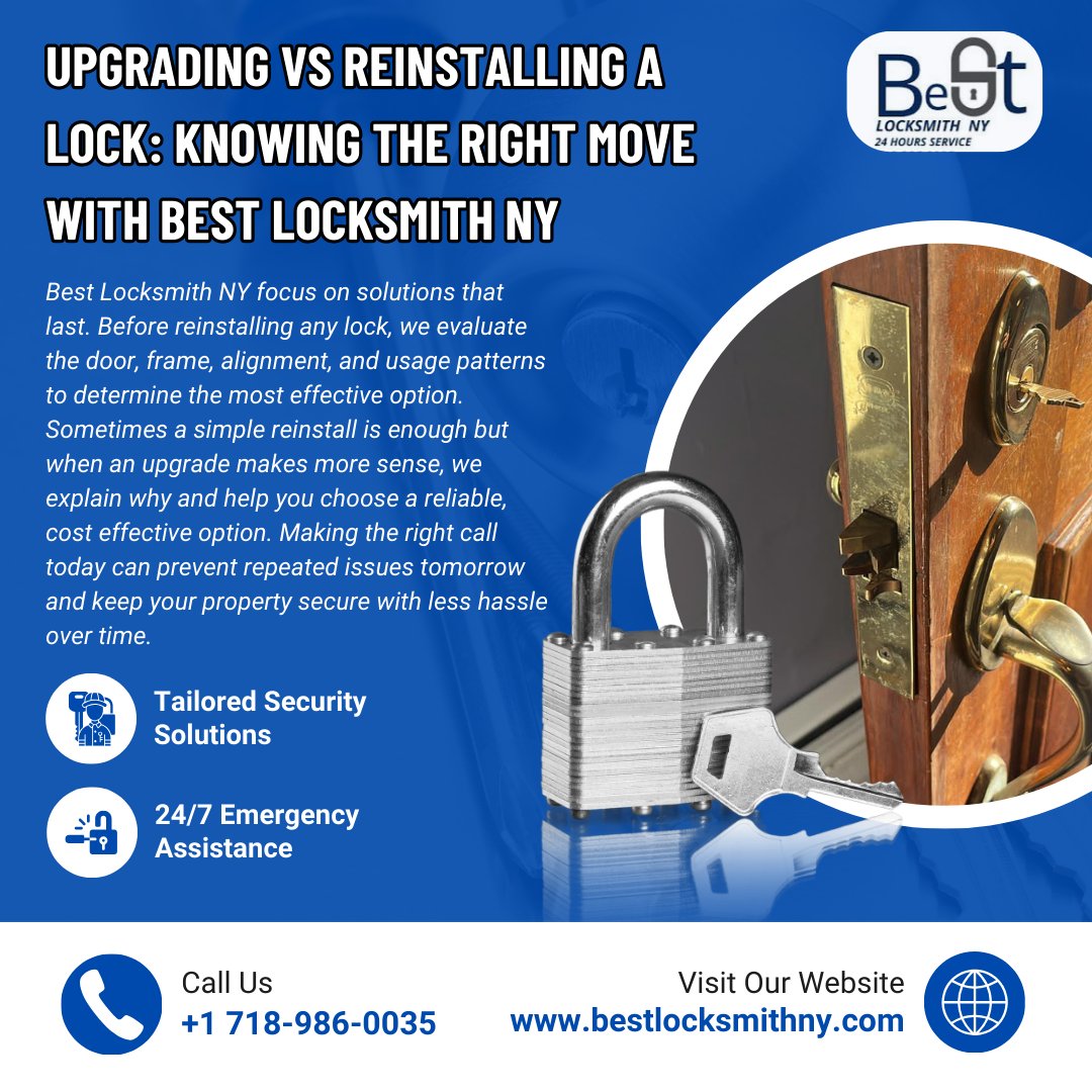 BestLocksmithNY's tweet photo. If the same lock keeps giving you trouble, reinstalling it may not be the answer.
Upgrading to the right lock can improve security, reduce repairs, and save money long-term. 📷
https://t.co/WsaxPhEXg6
(718) 986-0035
https://t.co/nk14HjCNMT
#LockInstallation  #DoorSecurity https://t.co/C1ABAk77Rh