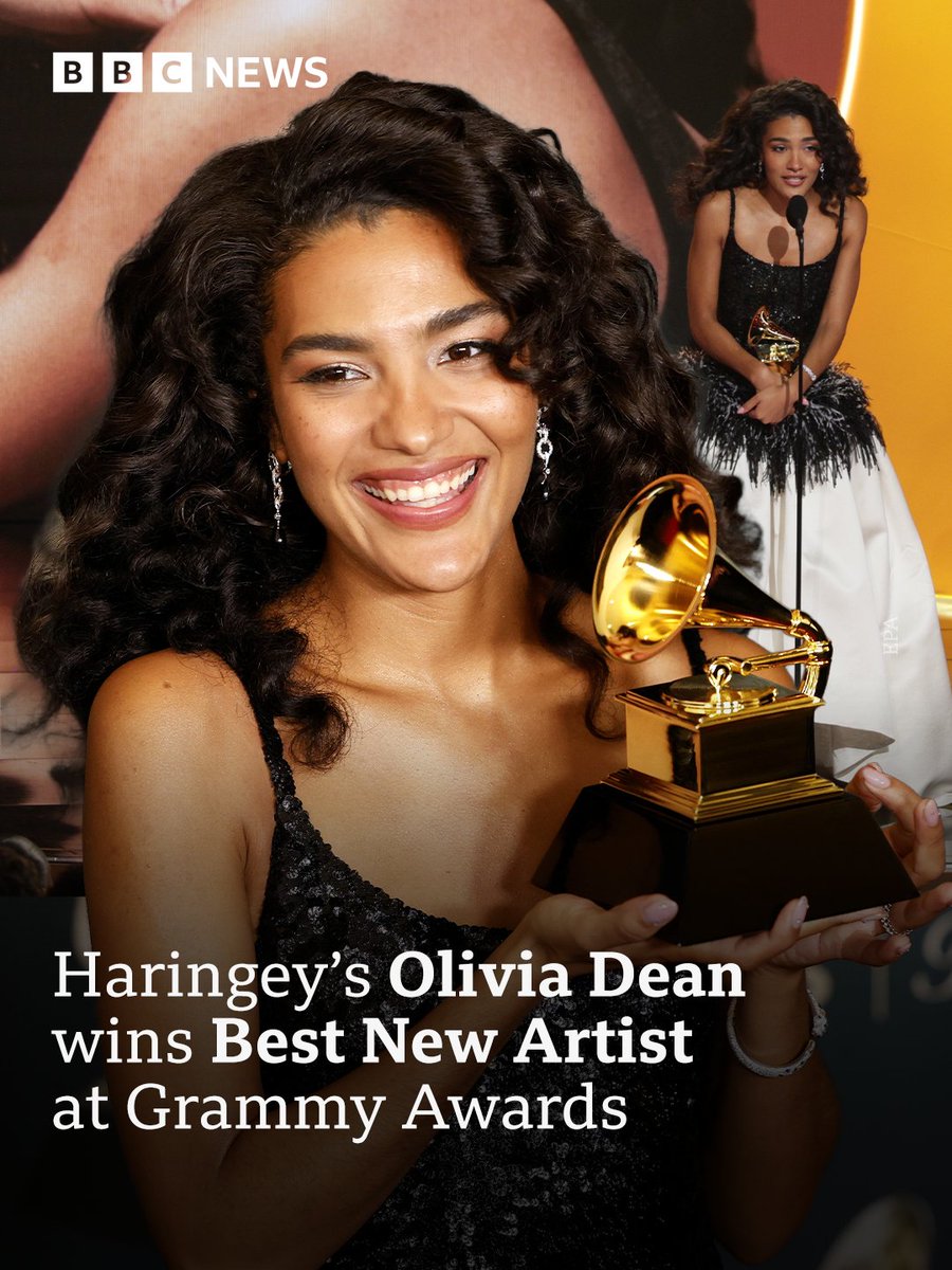 North London's Olivia Dean has won the Grammy for Best New Artist - becoming the first Brit to take the title since Dua Lipa 👏➡️ bbc.in/3LPxK4h