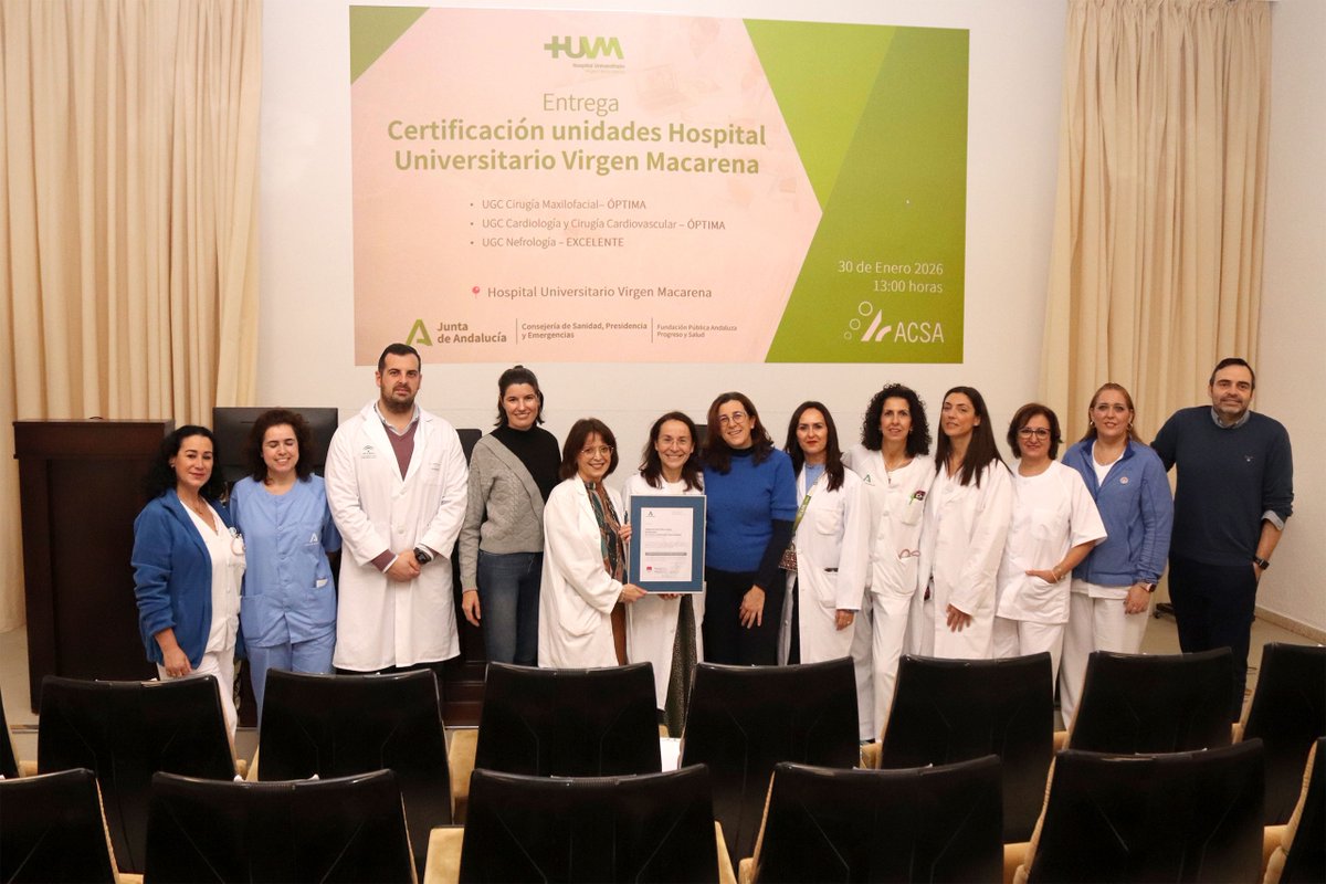 🏥✨ Nuestro Hospital Universitario Virgen Macarena eleva el nivel de las certificaciones de Calidad 📈✅ de tres de sus Servicios. La <a href="/calidad/">calidad</a>.acsa (#ACSA) 🏅 certifica los niveles ‘Óptimo’ ⭐⭐ de #Cardiología ❤️ y #Maxilofacial 🦷, así como ‘Excelente’ 🌟🌟🌟, el escalón más