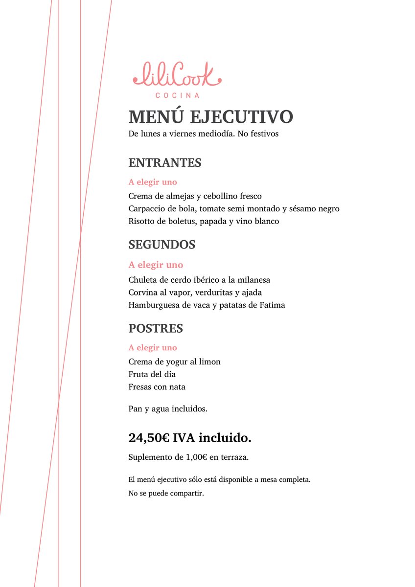 Así damos la bienvenida a febrero en Lilicook 🍴✨🥩 Con un nuevo Menú Ejecutivo y el mismo cuidado de siempre por el producto y el detalle.

👀 Lee el menú completo
🍽️ Elige tus platos
🗓️ Y reserva tu mesa

#menuejecutivo #salamanca #restaurantesalamanca #menudeldia