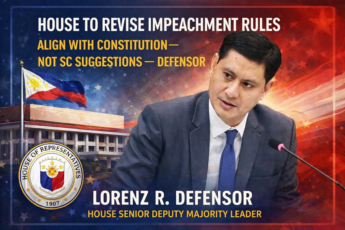 laiteranidaddy's tweet image. House to revise impeachment rules, align with Constitution—not SC suggestions — Defensor

THE House of Representatives will rewrite its impeachment rules to anchor them firmly on the Constitution and the intent of its framers, rejecting claims of grave abuse of discretion while…