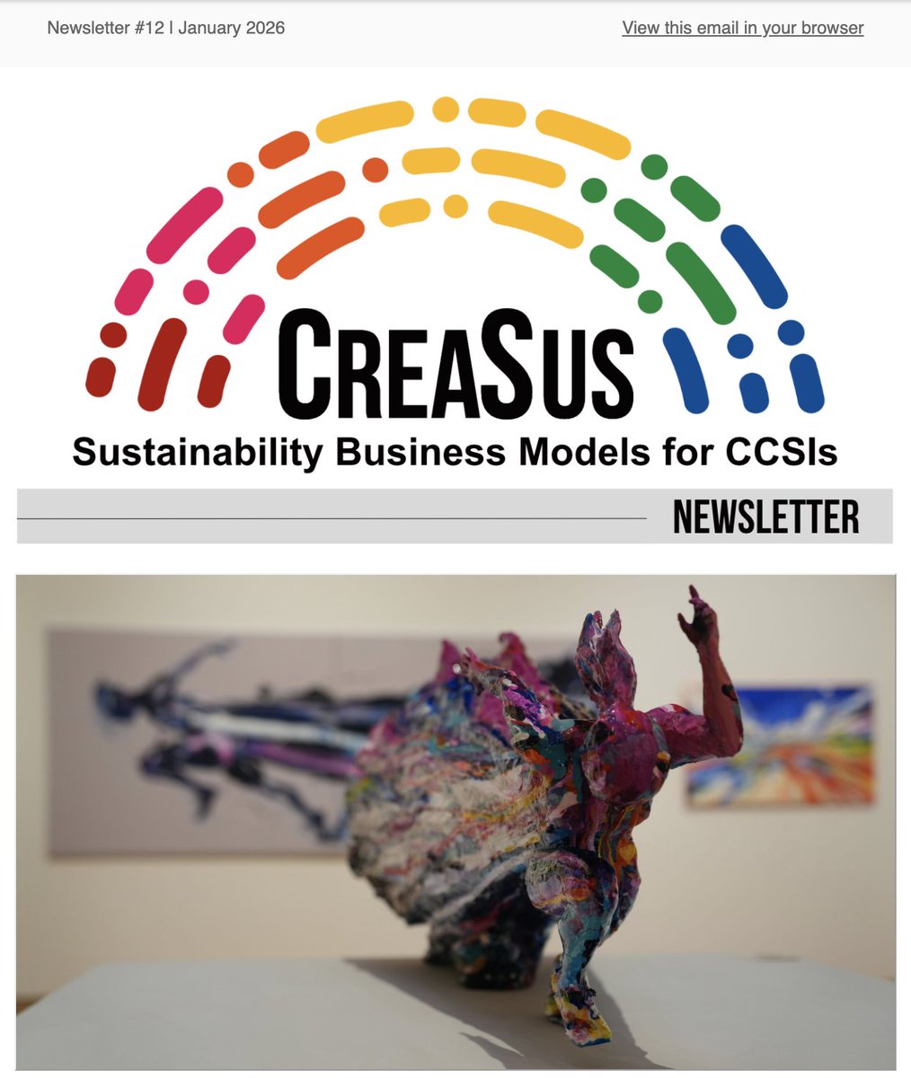 CreaSusProject's tweet photo. 🌿Kicking off 2026, our final year, with our latest newsletter featuring:

🧭What to expect in 2026? Check our upcoming reports, tools &amp; activities
🏛️#CreaSusCommunity Interview with @MuseoThyssen 🇪🇸
📚Key sustainability news &amp; publications

👉Read here: https://t.co/xqBcPft03a https://t.co/ConsR7GCzG