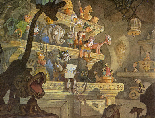 DisneyReact's tweet photo. 🎨 Fondos de 'Pinocho' (1940) realizados por el artista Claude Coats https://t.co/ifhXDzm9jd