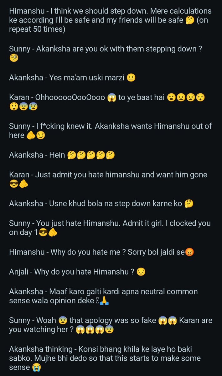 BRO I legit died laughing reading this😭😂
The hosts were unbearably irritating yesterday!! The way they were desperately trying to spin a narrative against Akanksha was SO transparent as if she did something against the makers plan lol!

#SplitsVillaX6   #yoganksha