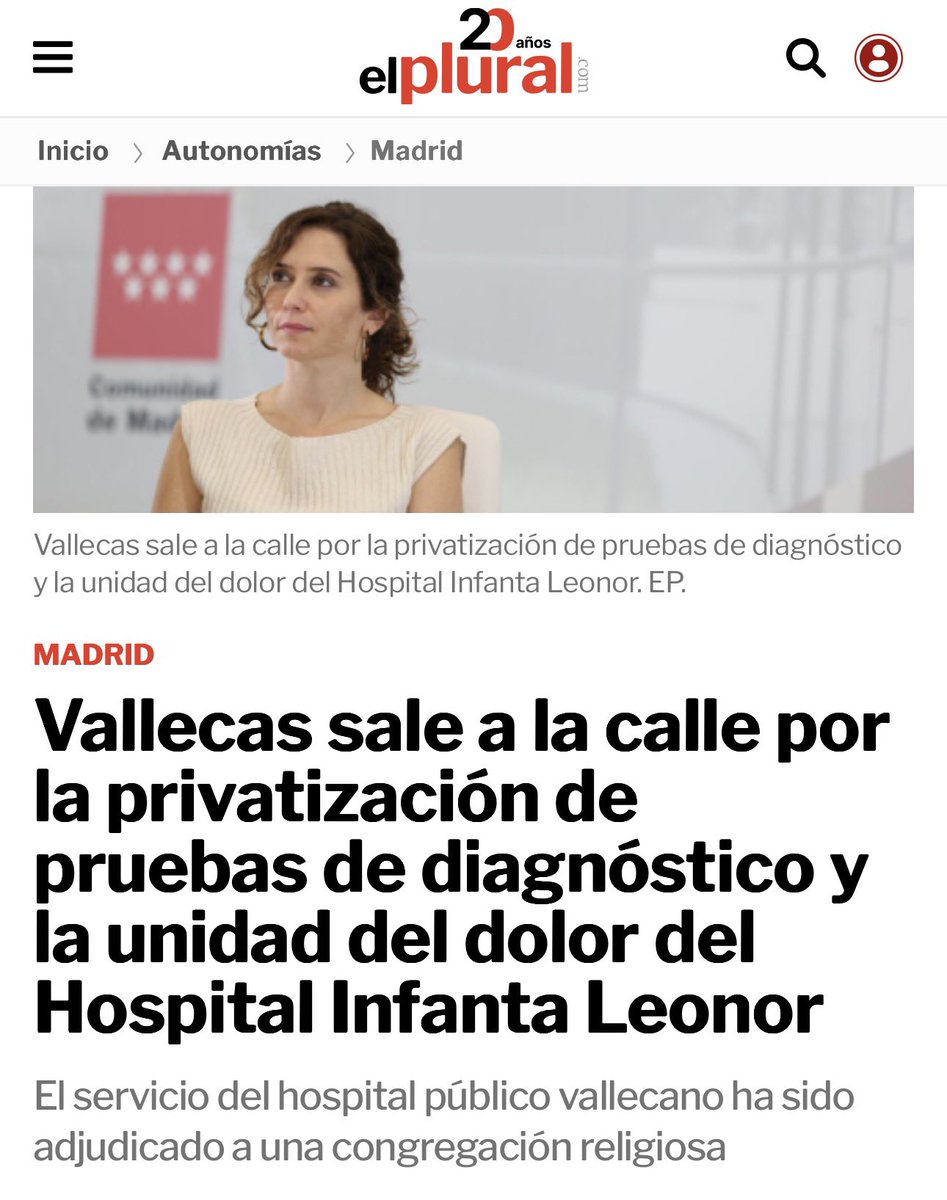 ‼️ Ayuso crea la unidad del dolor del Infanta Leonor directamente privatizada.

Mientras, la 3ª planta del hospital lleva cerrada desde 2017.

El plan siempre es el mismo: abandonar los servicios públicos para regalarlos a los buitres.