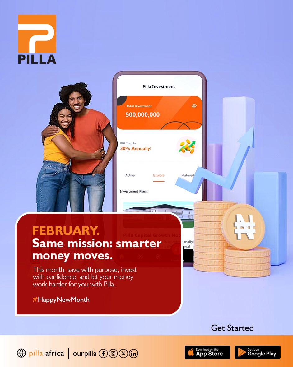 May your plans be clear, your savings be intentional, and your investments move you closer to your goals.
With Pilla, you’re building not just for today but for the future.
Let’s grow this month. 🧡
#happynewmonth #february #smartmoneymoves #pilla