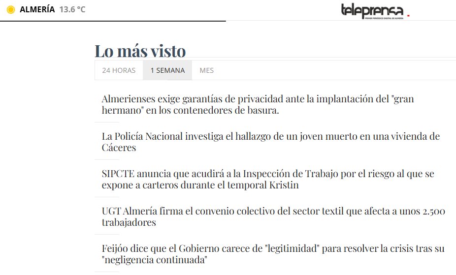 En <a href="/proalmerienses/">ALMERIENSES</a> estamos sufriendo la invisibilidad de los medios locales de #Almería hace meses.
Varios días después en <a href="/teleprensa/">Teleprensa Almería</a> seguimos siendo la noticia más leída de la semana.
Aunque sea solo desde nuestras RRSS no os vamos a defraudar #Almerienses.
Seguimos trabajando.