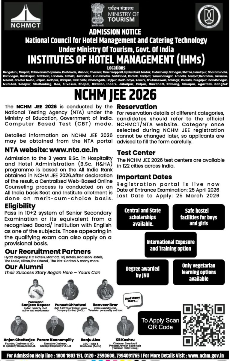 NCHM JEE 2026 Admission Notice featured in Hindustan (Hindi Edition) &amp; The Times of India

Admissions now open — apply today 

exams.nta.nic.in/registration-f… 

#NCHMJEE2026

<a href="/tourismgoi/">Ministry of Tourism</a> II <a href="/PIB_India/">PIB India</a> II <a href="/incredibleindia/">Incredible!ndia</a> II <a href="/gssjodhpur/">Gajendra Singh Shekhawat</a> II <a href="/TheSureshGopi/">Suressh Gopi</a>