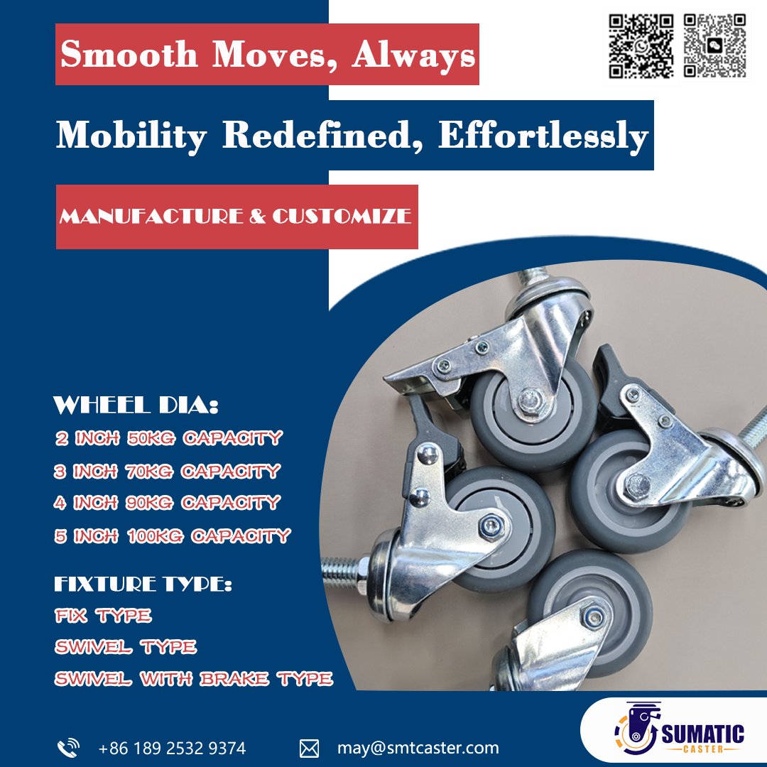 may_smtcaster05's tweet image. 【CompactPro Series】
Perfect for tight spaces! Our 2″ casters make your restaurant carts &amp;amp; tables move with ease.
✅ Low-profile design
✅ 360° smooth swivel
✅ High-weight capacity
Upgrade your mobility today! 👉 [Link in Bio] for details &amp;amp; pricing.
#CasterWheel #Caster