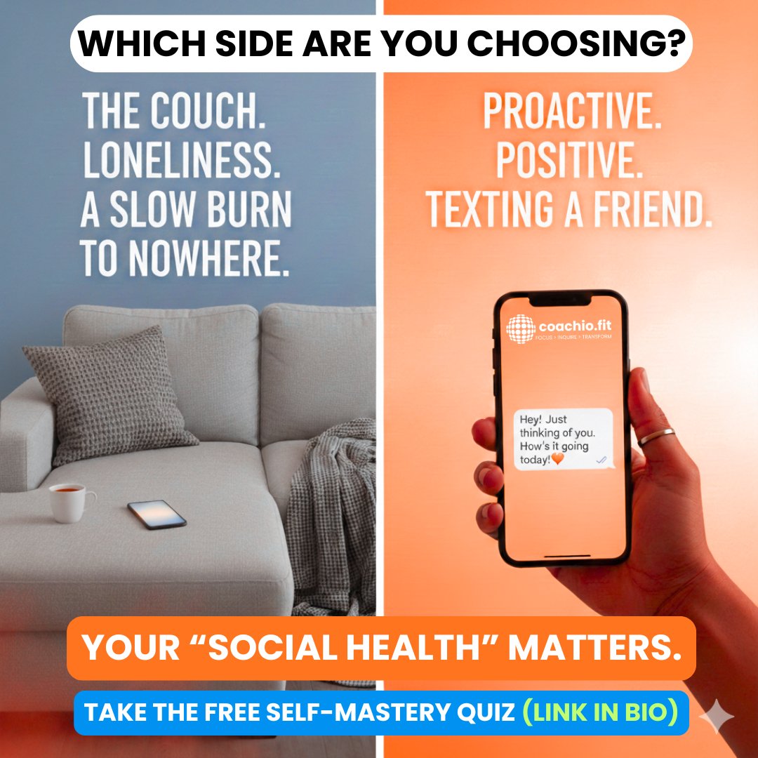 coachiofit's tweet image. Your "Social Health" is a metric that matters just as much as your physical health.

Be proactive: text one friend today.

Click the link in our bio for BETA access &amp;amp; GET your FREE Self-Mastery Quiz!

#coachio #SelfMasteryCoach #SocialHealth #CaliLife #America