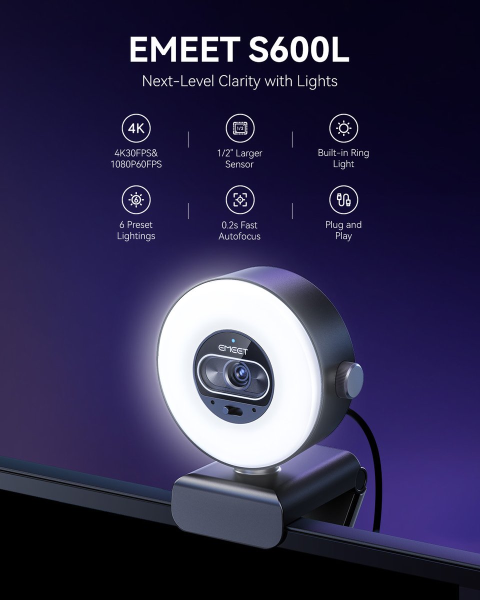 📢📢Introducing the EMEET S600L - the UHD 4K Streaming Webcam with