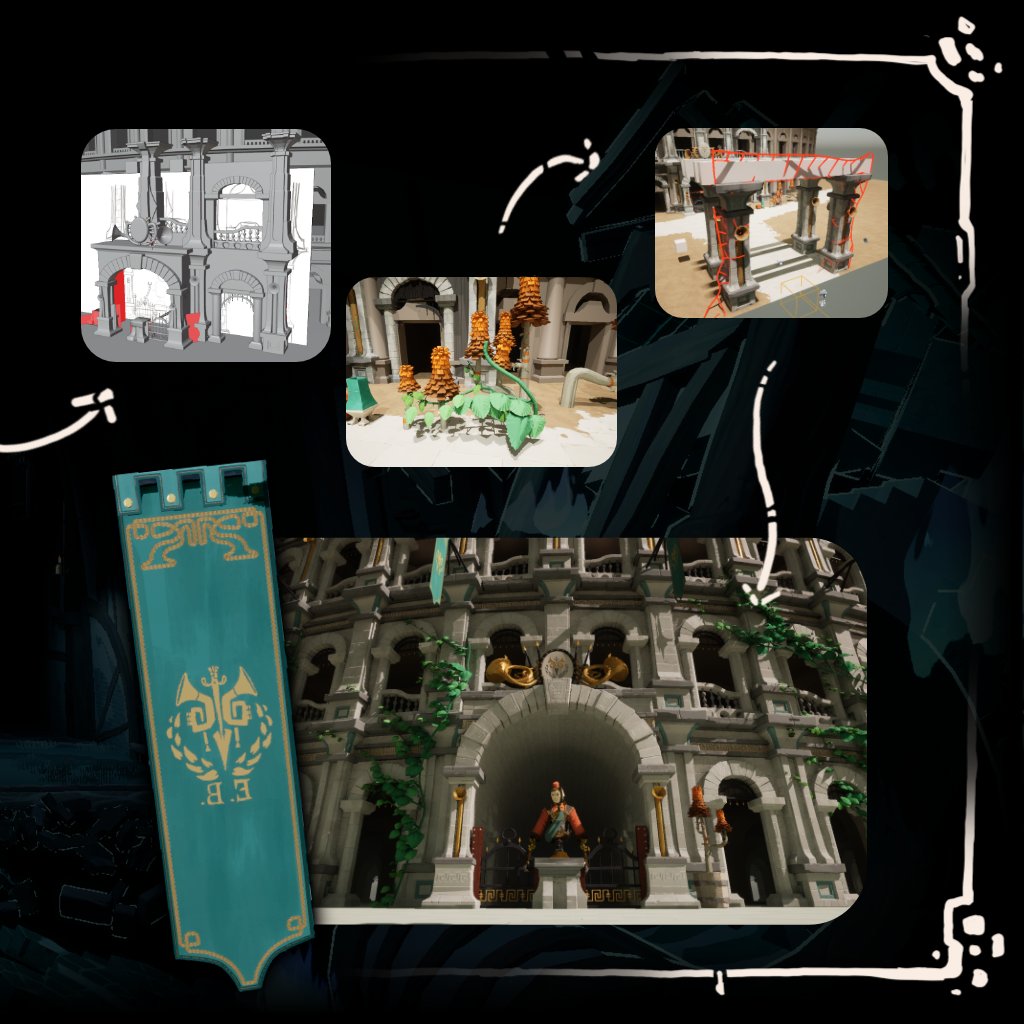 🎶 Behind the Scenes - Part 5 🎶

Patch 0.4 shows players the outside of the Arena for the first time! Lots of thought went into the structure, characters and environment, especially since we'll continue using most of these concepts again later!