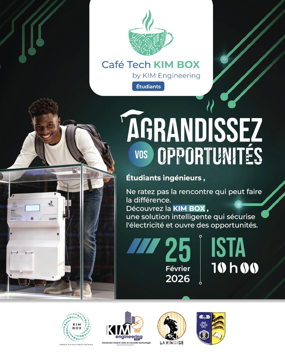 Le Café Tech KIM BOX réunit technologie, innovation et opportunités réelles pour les étudiants ingénieurs.

Venez découvrir comment une solution intelligente peut transformer la gestion de l’électricité… et élargir votre vision.

#kimbox#innovation#technologie#kimengineerg