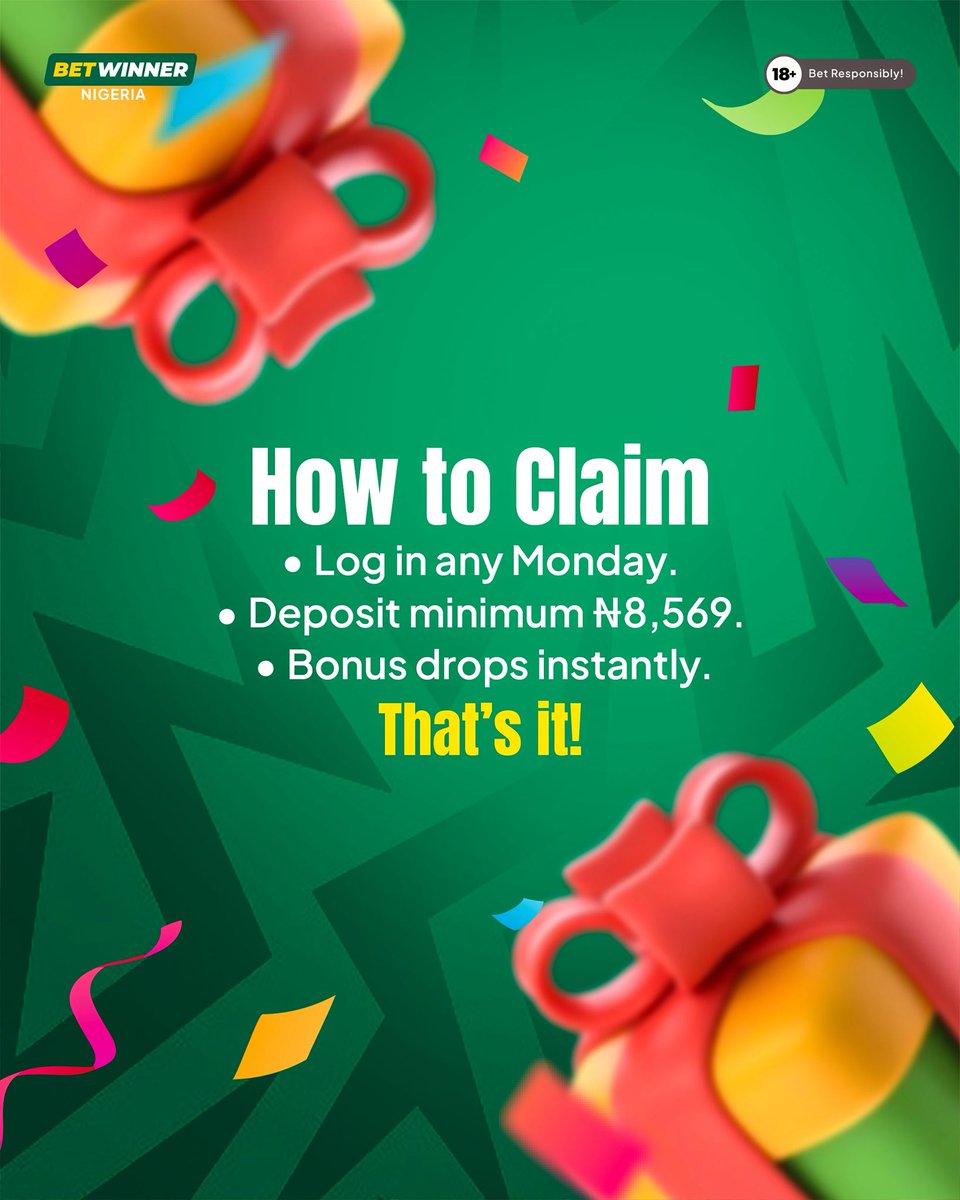 BetwinnerNg's tweet photo. You know that Monday feeling? We just fixed it. 50% bonus up to ₦514,121 every Monday you deposit on Betwinner. Bet 4 days last week? You qualify. Drop minimum ₦8,569, collect your bonus, wager it, cash out. Las las, Monday go sweet you. 💸
#Betwinner #MondayBonus #BetwinnerNG https://t.co/f0gFcyF6VM