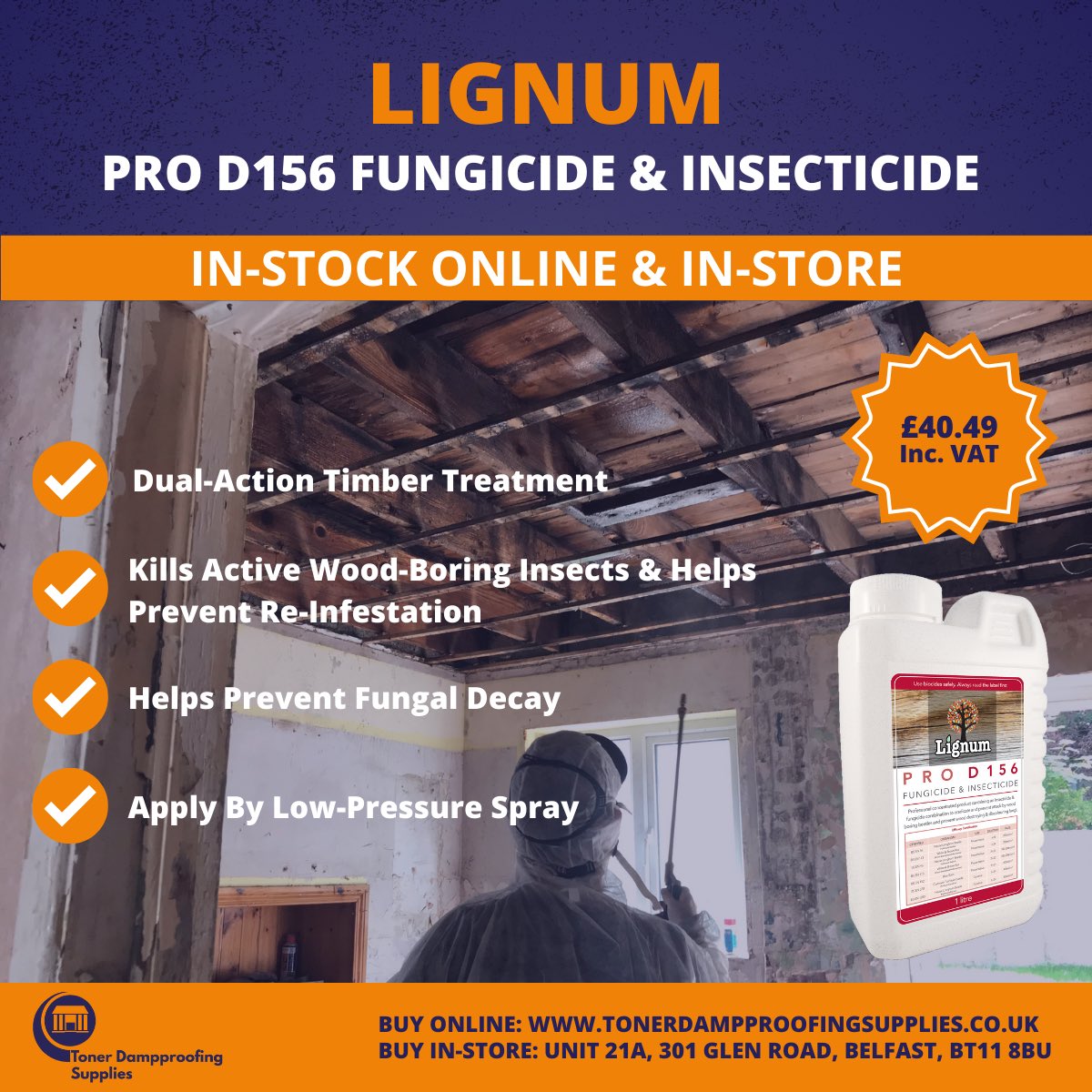 Woodworm, Wet Rot, or Dry Rot ✅

Lignum Pro D156 (1L Concentrate) is a dual-purpose fungicide &amp; insecticide designed to eradicate and prevent attack by wood-boring insects and help prevent wood-destroying fungi.

Shop: tonerdampproofingsupplies.co.uk/product/lignum…

#Woodworm #DryRot #WetRot