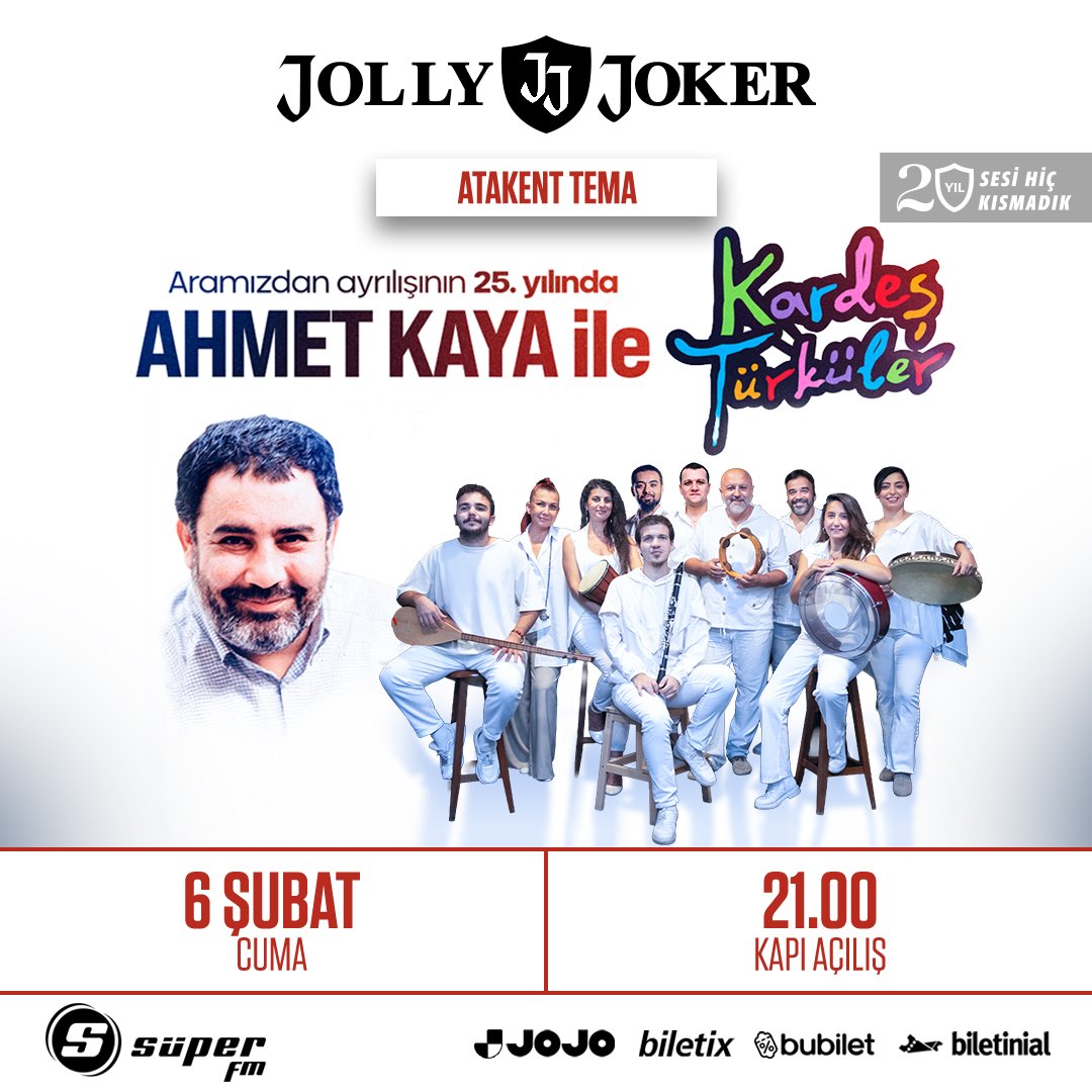 'Ahmet Kaya ile Kardeş Türküler' 
6 Şubat  Atakent Tema 
Saat :21:00