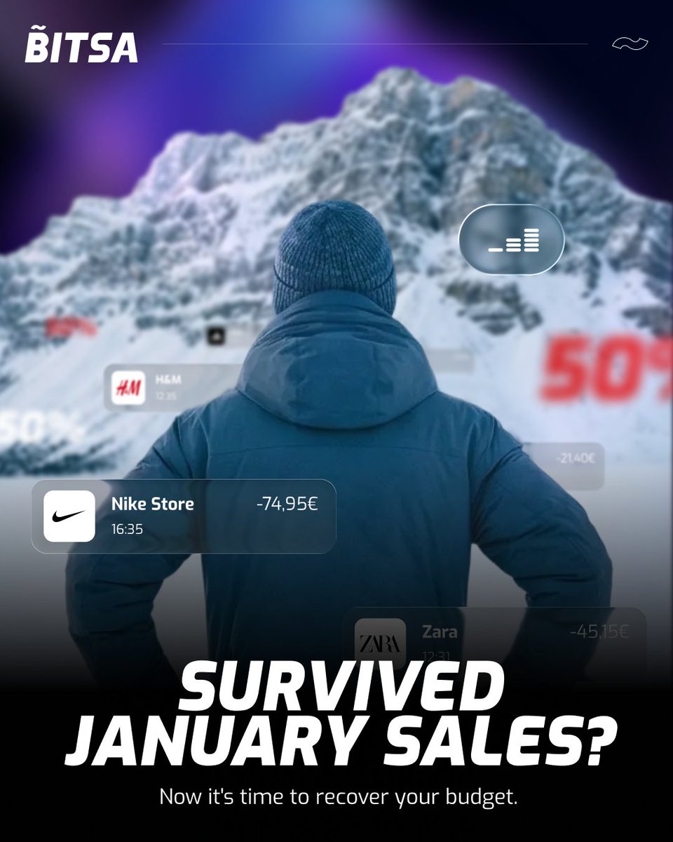 January = shopping.

February = recovery.

Set limits with Bitsa and recover your budget. 💳

Download Bitsa.

#Bitsa #BitsaCard 
#CryptoPayments #VISA #Fintech #PayYourWay