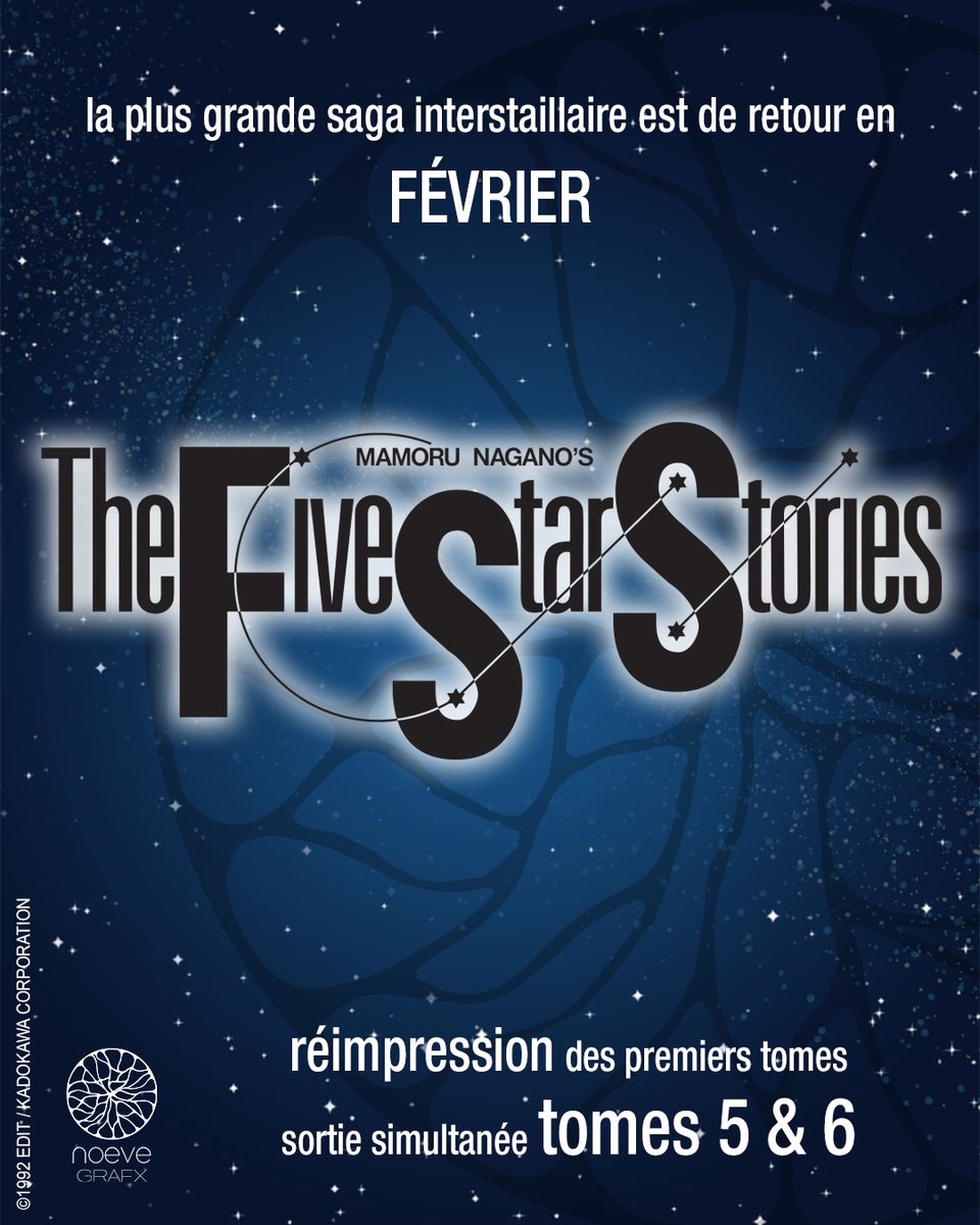 🚀✨ La légende SF du manga revient !

Depuis près de 40 ans, Mamoru Nagano bâtit l’une des fresques de science-fiction les plus ambitieuses du manga !

RdV vendredi 20 février
🌟 Réimpression des premiers tomes
🌟 Sortie simultanée T5 &amp; T6
Les étoiles vous attendent.