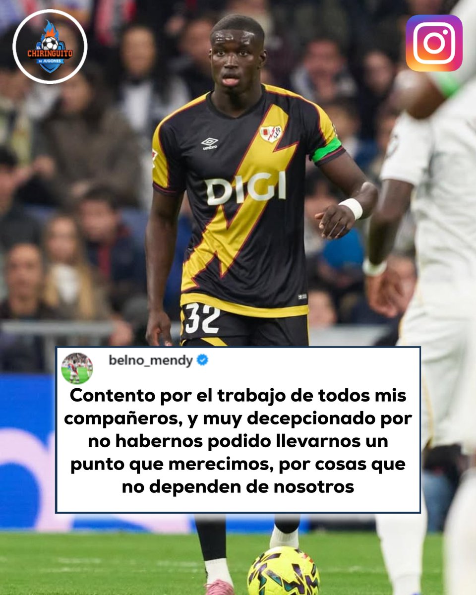 elchiringuitotv's tweet image. ❌"Por COSAS que NO DEPENDEN de NOSOTROS".

🗣️ El mensaje de Mendy, jugador del Rayo Vallecano, después de que le pitarán el polémico penalti de la derrota contra el Madrid.
